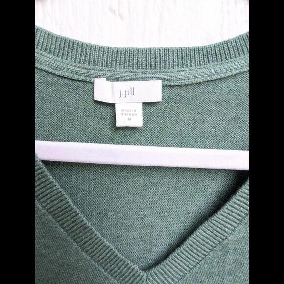 J Jill Green Pullover Cotton Silk Wool Classic Minimalist Sweater Women's Size M - Picture 2 of 5